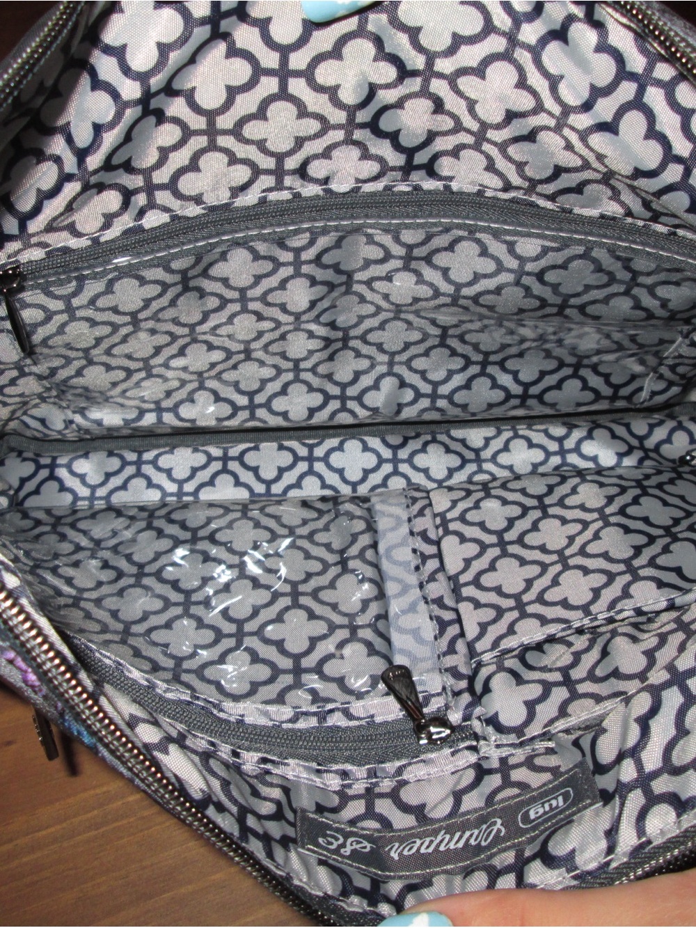 lug Gray Quilted Crossbody Bag with Purple & Teal Butterfly Print - Picture 4 of 8